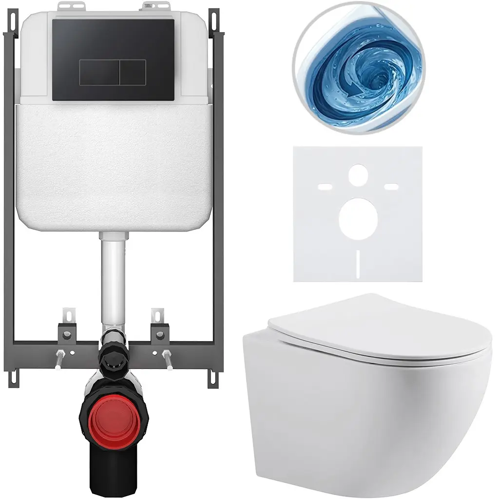 Kompletní WC set Basic/Cesso - bílá matná - WC tlačítko Modulo/Černá - pro zazdění - 49x36 cm - 8050BD86186