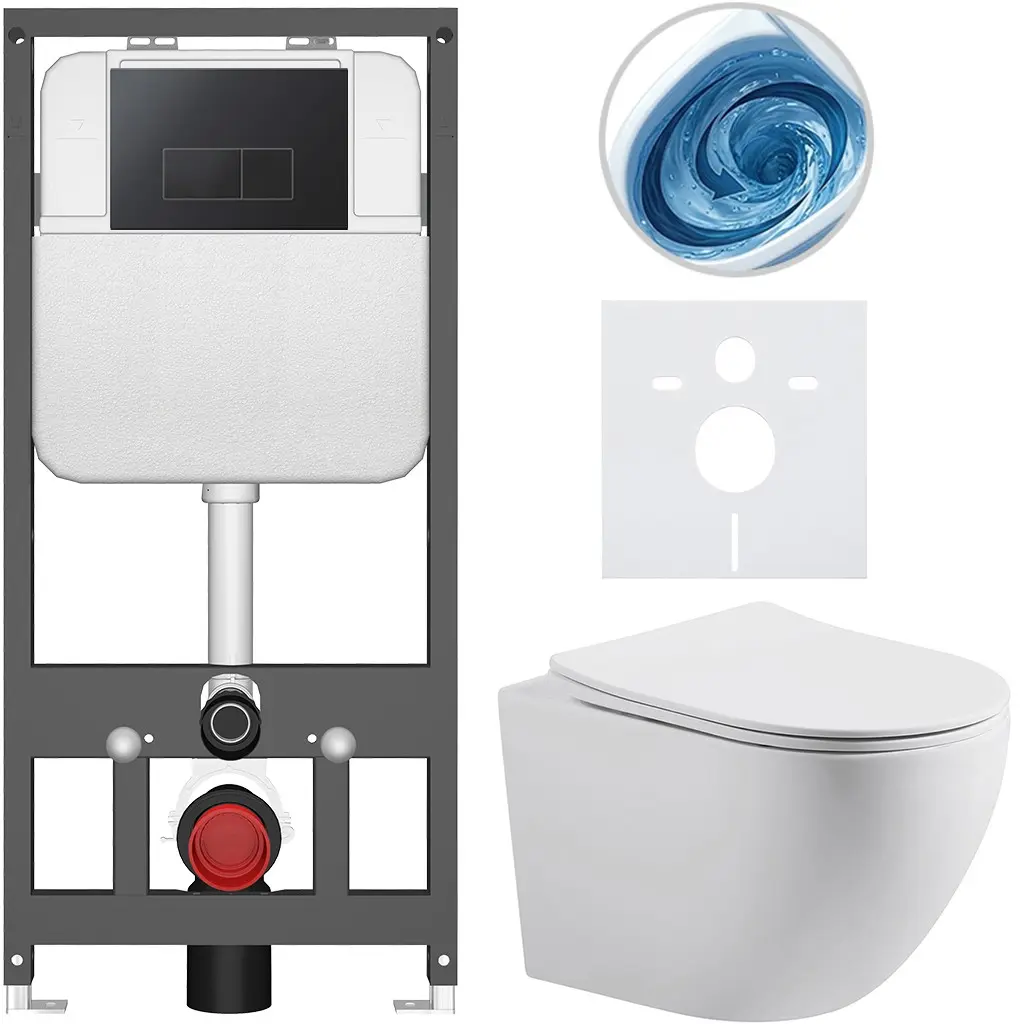 CERANO Kompletní WC set Basic/Cesso bílá matná WC tlačítko Modulo/Černá závěsné předstěnová instalace 49x36 CER-8050BD86188