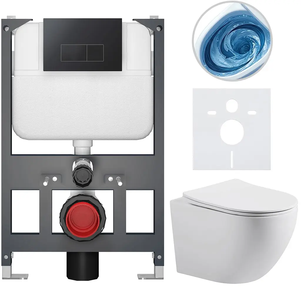CERANO Kompletní WC set Basic/Cesso bílá matná WC tlačítko Modulo/Černá závěsné nízký modul předstěnová instalace 49x36  CER-8050BD86189