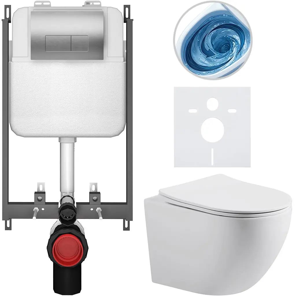 Kompletní WC set Basic/Cesso - bílá matná - WC tlačítko Modulo/Stříbrná - pro zazdění - 49x36 cm - 8050BD86191