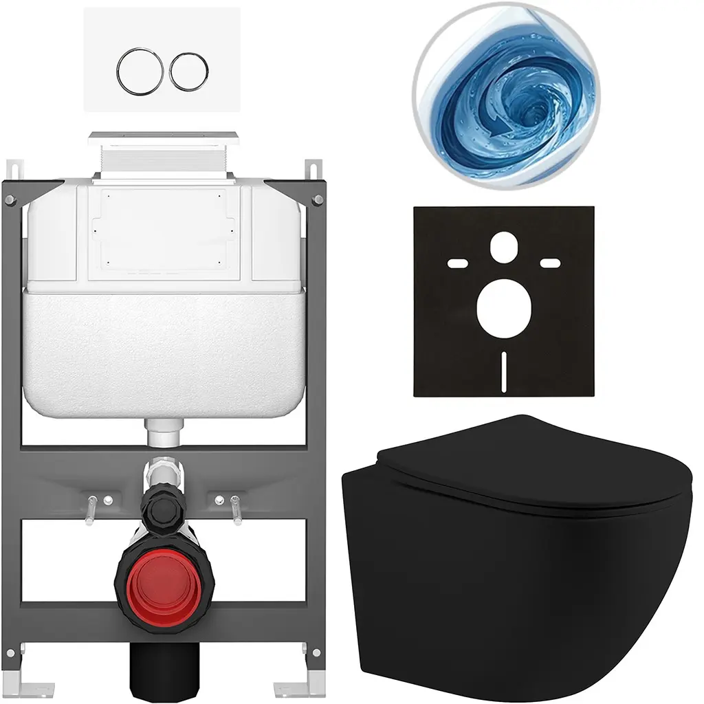 CERANO Kompletní WC set Basic/Cesso černá matná WC tlačítko Dualo/Bílá ovládání shora předstěnová instalace 49x36 CER-8050BD86195