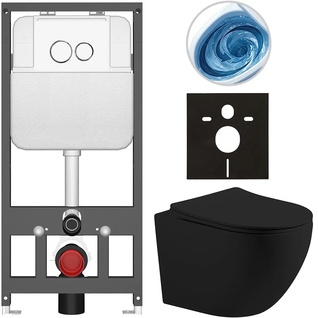 CERANO Kompletní WC set Basic/Cesso černá matná WC tlačítko Dualo/Bílá závěsné předstěnová instalace 49x36  CER-8050BD86198