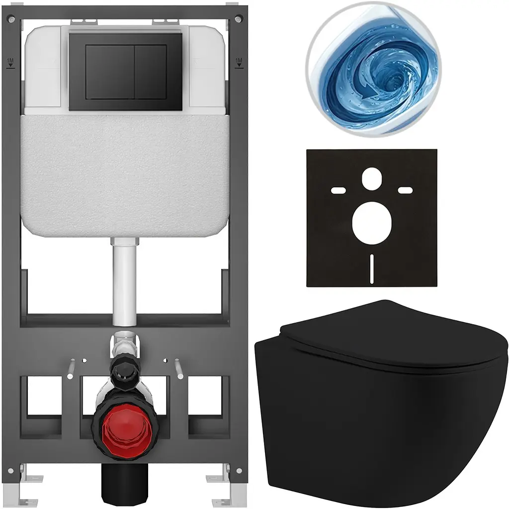Kompletní WC set Basic/Cesso - černá matná - WC tlačítko Maxio/Černá - volně stojící - předstěnová instalace - 49x36 cm - 8050BD86217