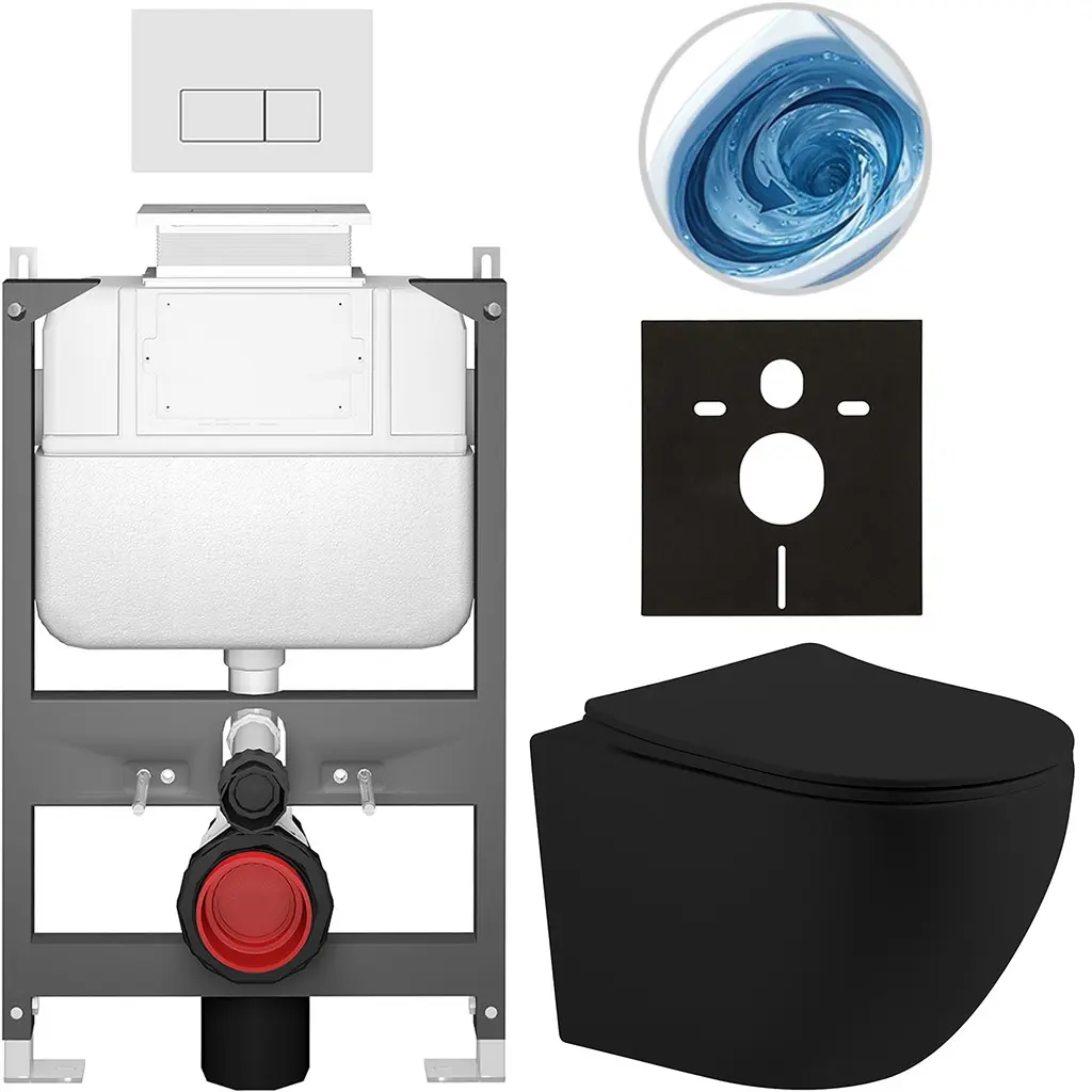 CERANO Kompletní WC set Basic/Cesso černá matná WC tlačítko Modulo/Bílá ovládání shora předstěnová instalace 49x36  CER-8050BD86225