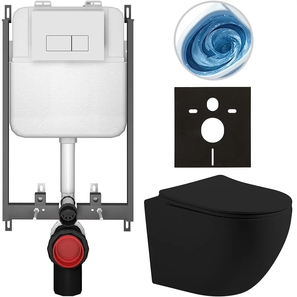 Kompletní WC set Basic/Cesso - černá matná - WC tlačítko Modulo/Bílá - pro zazdění - 49x36 cm - 8050BD86226
