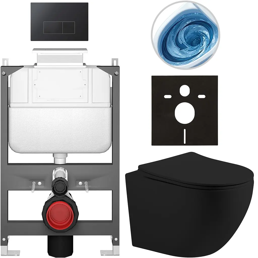 CERANO Kompletní WC set Basic/Cesso černá matná WC tlačítko Modulo/Černá ovládání shora předstěnová instalace 49x36  CER-8050BD86230