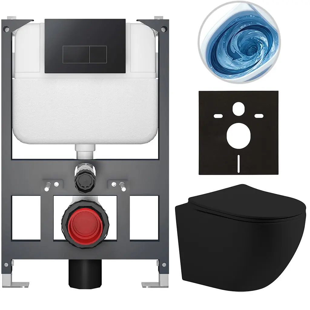 Kompletní WC set Basic/Cesso - černá matná - WC tlačítko Modulo/Černá - závěsné - nízký modul - předstěnová instalace - 49x36 cm - 8050BD86234