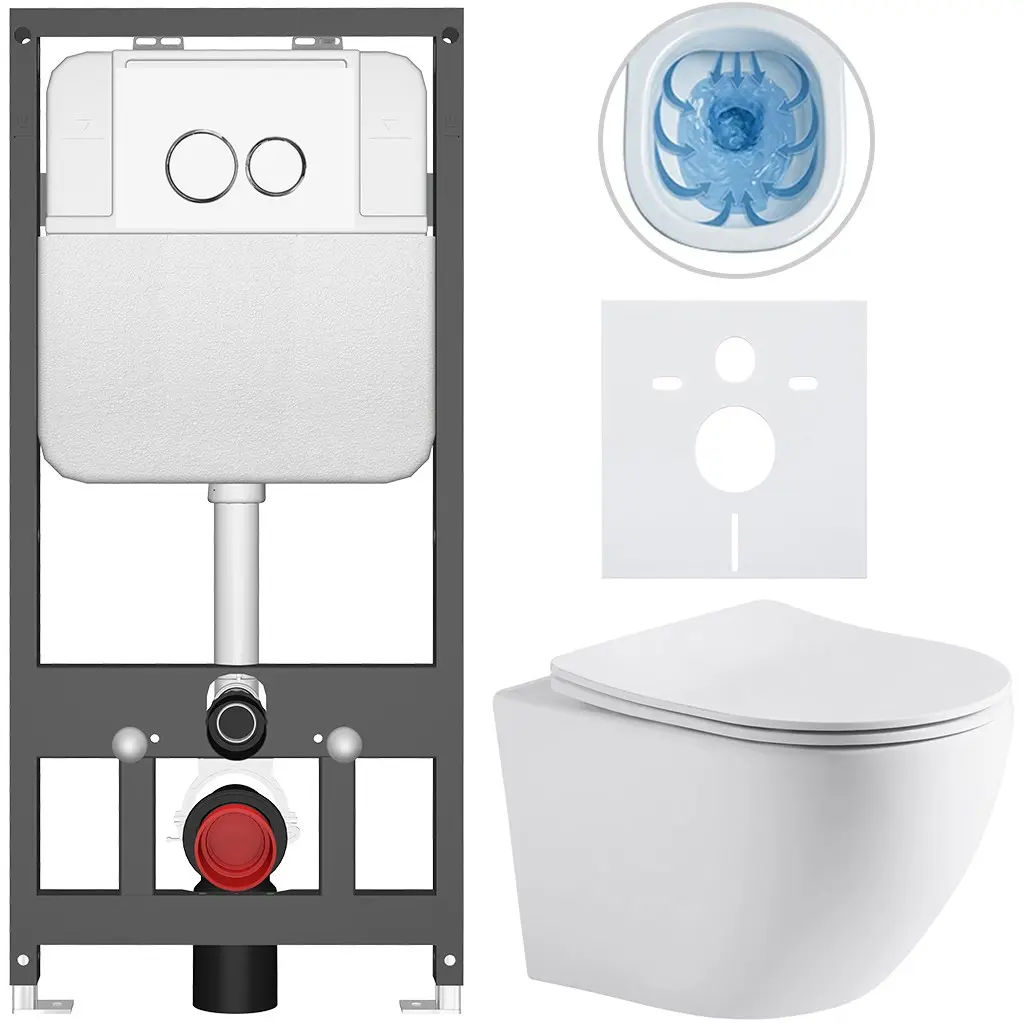 Kompletní WC set Basic/Cesso - bílá matná - WC tlačítko Dualo/Bílá - závěsné - předstěnová instalace - 49x36 cm - 8050BD86243