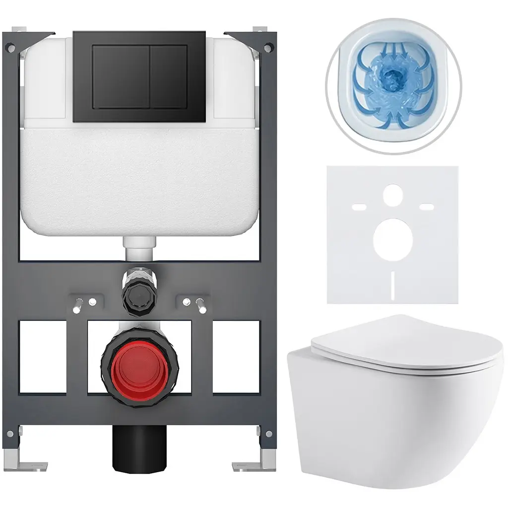 Kompletní WC set Basic/Cesso - bílá matná - WC tlačítko Maxio/Černá - závěsné - nízký modul - předstěnová instalace - 49x36 cm - 8050BD86264