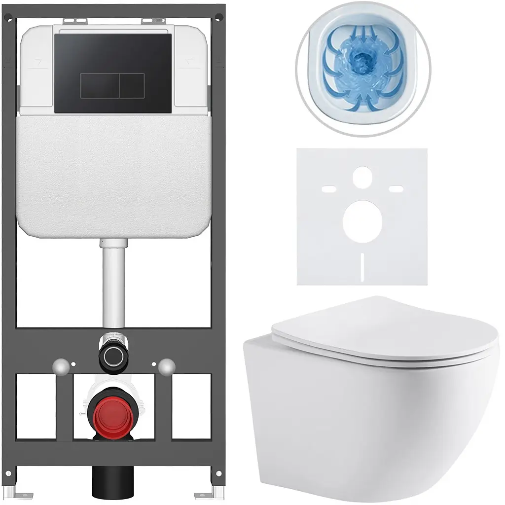 CERANO Kompletní WC set Basic/Cesso bílá matná WC tlačítko Modulo/Černá závěsné předstěnová instalace 49x36 CER-8050BD86278