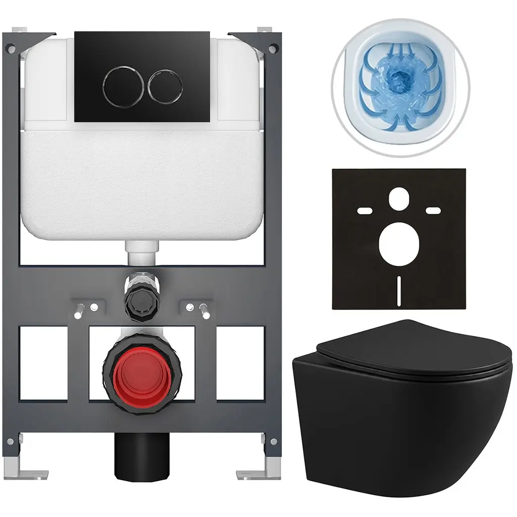 Kompletní WC set Basic/Cesso - černá matná - WC tlačítko Dualo/Černá - závěsné - nízký modul - předstěnová instalace - 49x36 cm - 8050BD86339