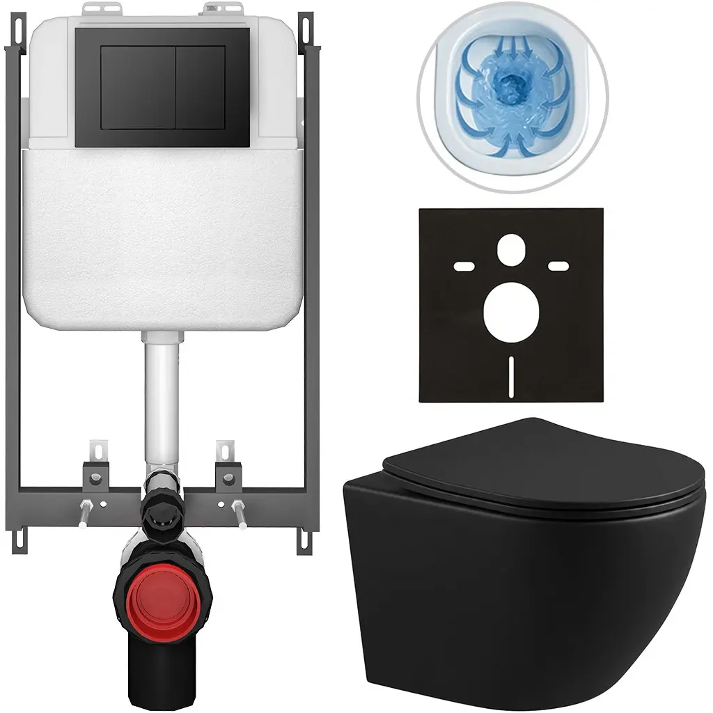 Kompletní WC set Basic/Cesso - černá matná - WC tlačítko Maxio/Černá - pro zazdění - 49x36 cm - 8050BD86351
