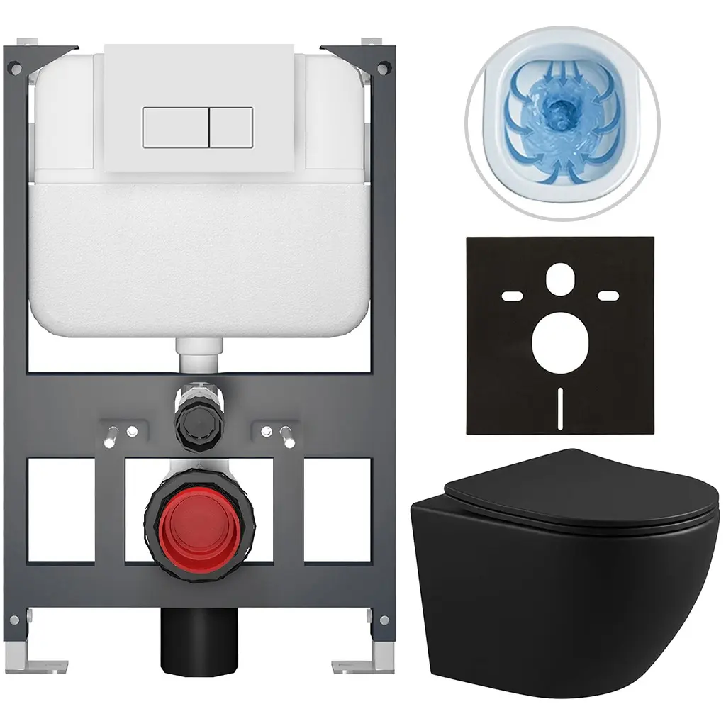 Kompletní WC set Basic/Cesso - černá matná - WC tlačítko Modulo/Bílá - závěsné - nízký modul - předstěnová instalace - 49x36 cm - 8050BD86364