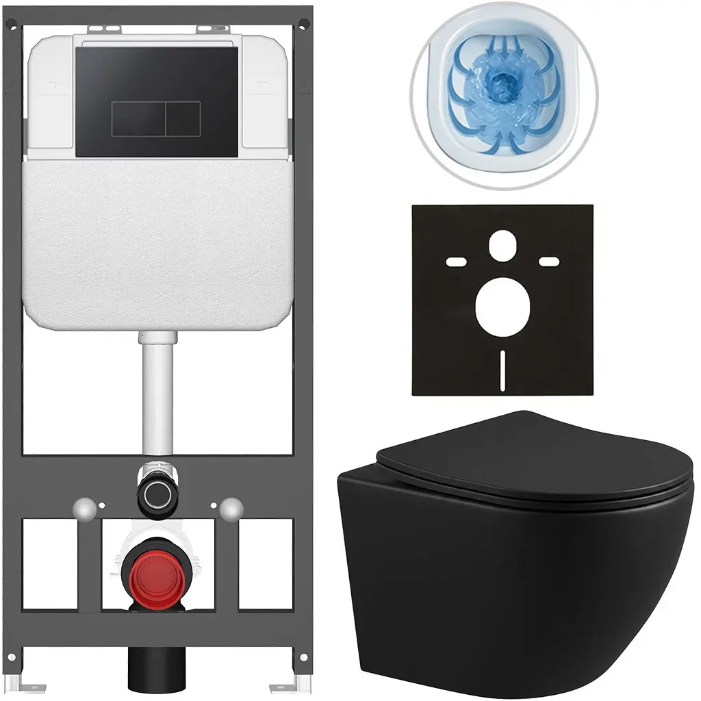 CERANO Kompletní WC set Basic/Cesso černá matná WC tlačítko Modulo/Černá závěsné předstěnová instalace 49x36 CER-8050BD86368