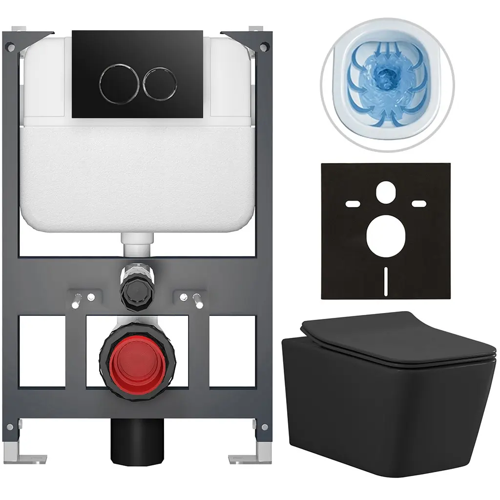 CERANO Kompletní WC set Basic/Forte černá matná WC tlačítko Dualo/Černá závěsné nízký modul předstěnová instalace 51x36  CER-8050BD86384