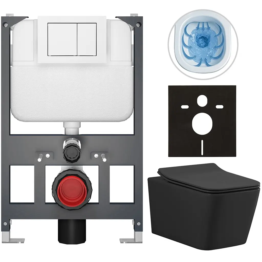 CERANO Kompletní WC set Basic/Forte černá matná WC tlačítko Maxio/Bílá závěsné nízký modul předstěnová instalace 51x36  CER-8050BD86394