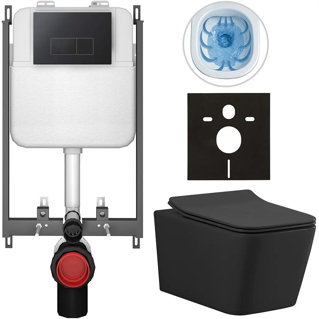 CERANO Kompletní WC set Basic/Forte černá matná WC tlačítko Modulo/Černá pro zazdění 51x36  CER-8050BD86411