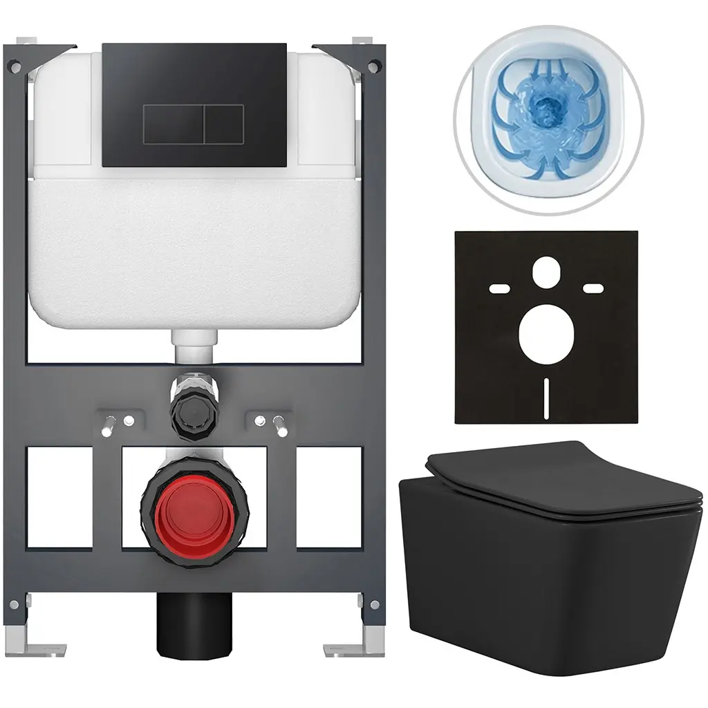 CERANO Kompletní WC set Basic/Forte černá matná WC tlačítko Modulo/Černá závěsné nízký modul předstěnová instalace 51x36  CER-8050BD86414