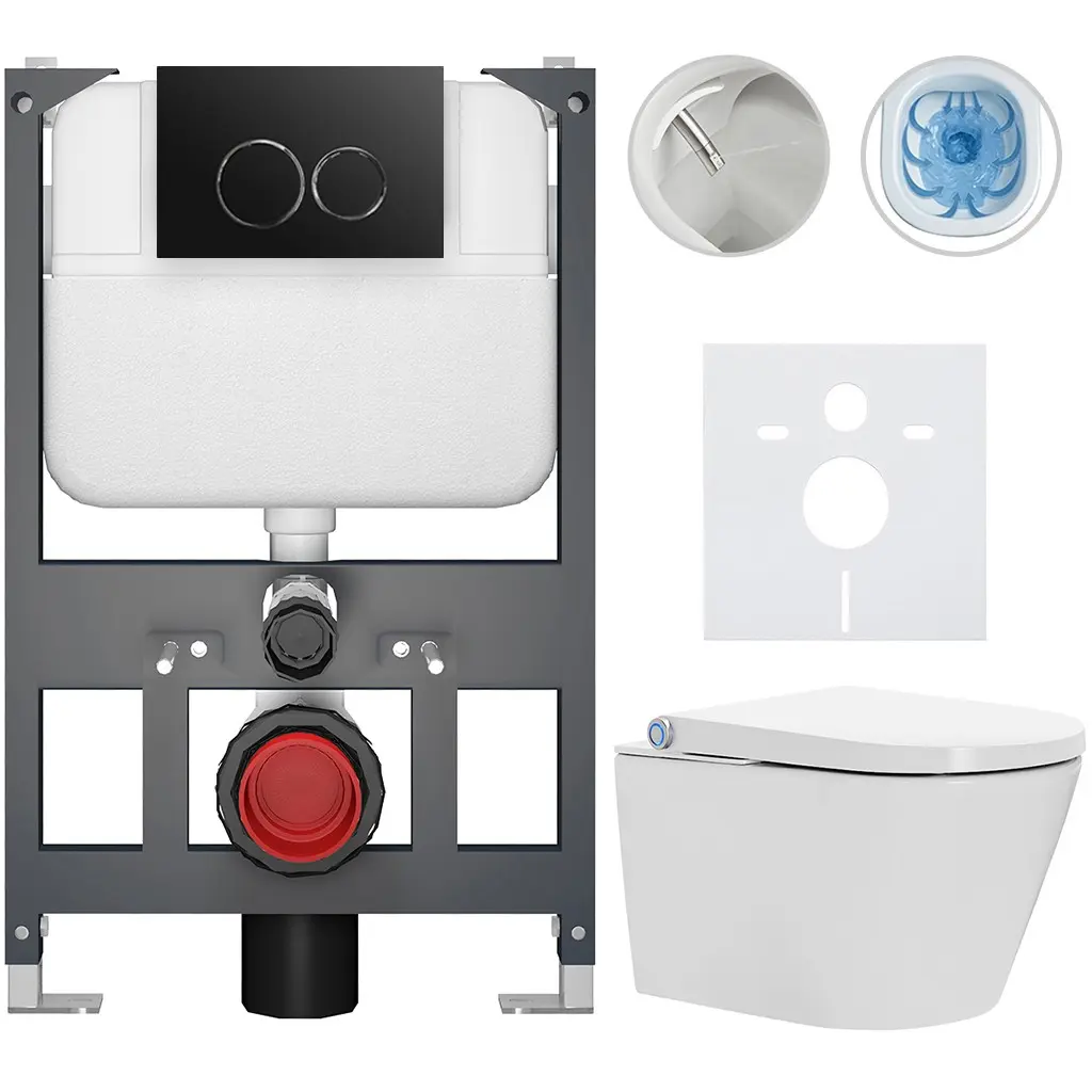 Závěsné WC s bidetem Basic/Cronus Standard - bílá lesklá - WC tlačítko Dualo/Černá - závěsné - nízký modul - předstěnová instalace - 59,3x38,4 cm