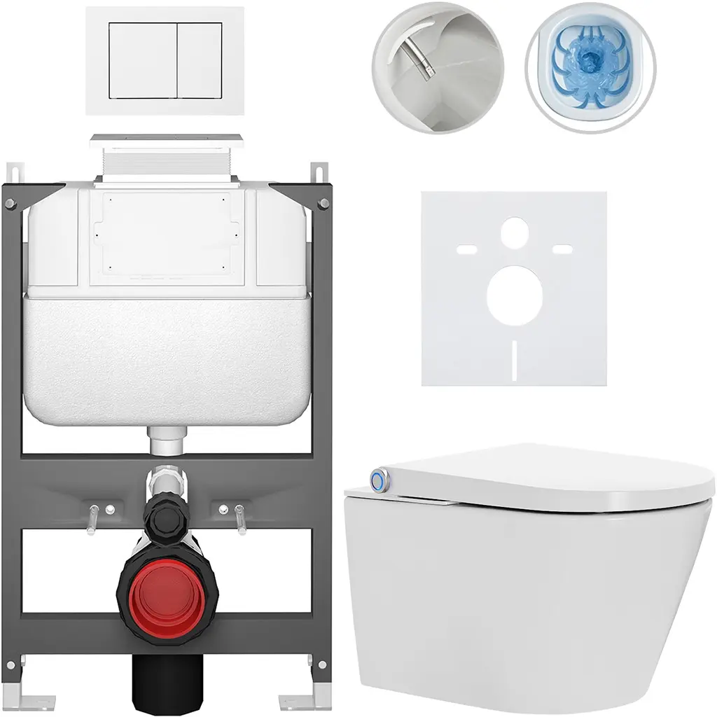 Závěsné WC s bidetem Basic/Cronus Standard - bílá lesklá - WC tlačítko Maxio/Bílá - ovládání shora - předstěnová instalace - 59,3x38,4 cm