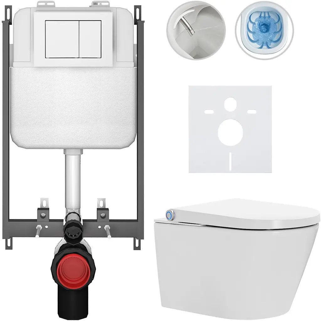 Závěsné WC s bidetem Basic/Cronus Standard - bílá lesklá - WC tlačítko Maxio/Bílá - pro zazdění - 59,3x38,4 cm