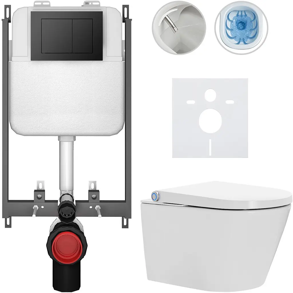 Závěsné WC s bidetem Basic/Cronus Standard - bílá lesklá - WC tlačítko Maxio/Černá - pro zazdění - 59,3x38,4 cm