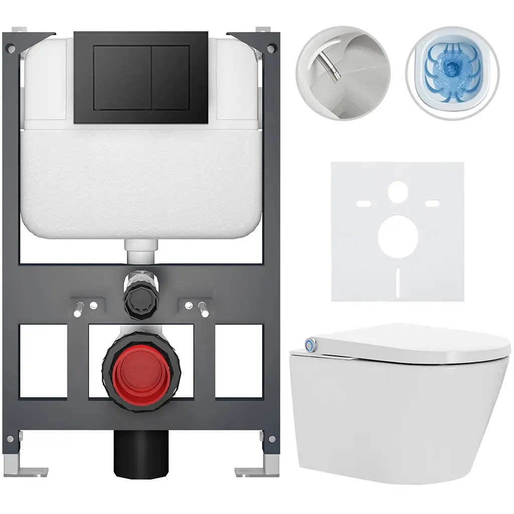 Závěsné WC s bidetem Basic/Cronus Standard - bílá lesklá - WC tlačítko Maxio/Černá - závěsné - nízký modul - předstěnová instalace - 59,3x38,4 cm