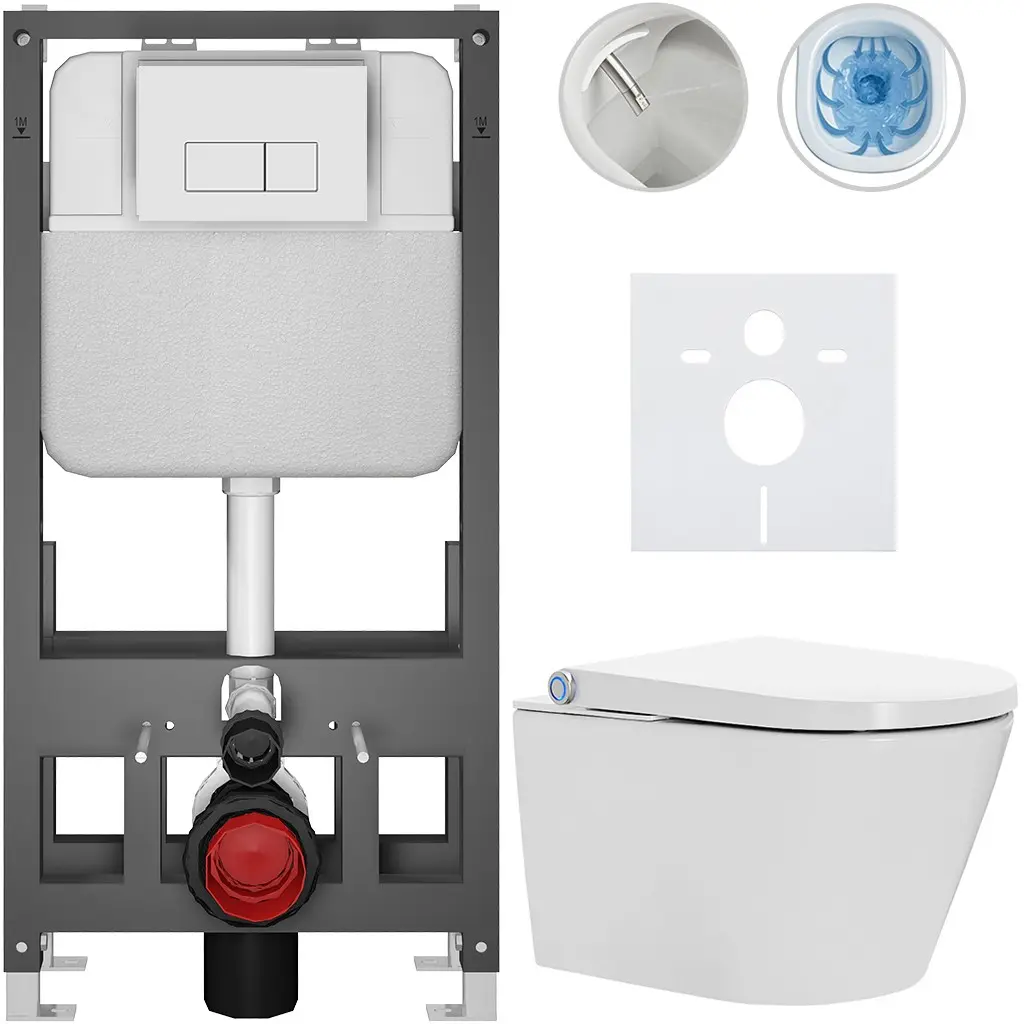 Závěsné WC s bidetem Basic/Cronus Standard - bílá lesklá - WC tlačítko Modulo/Bílá - volně stojící - předstěnová instalace - 59,3x38,4 cm