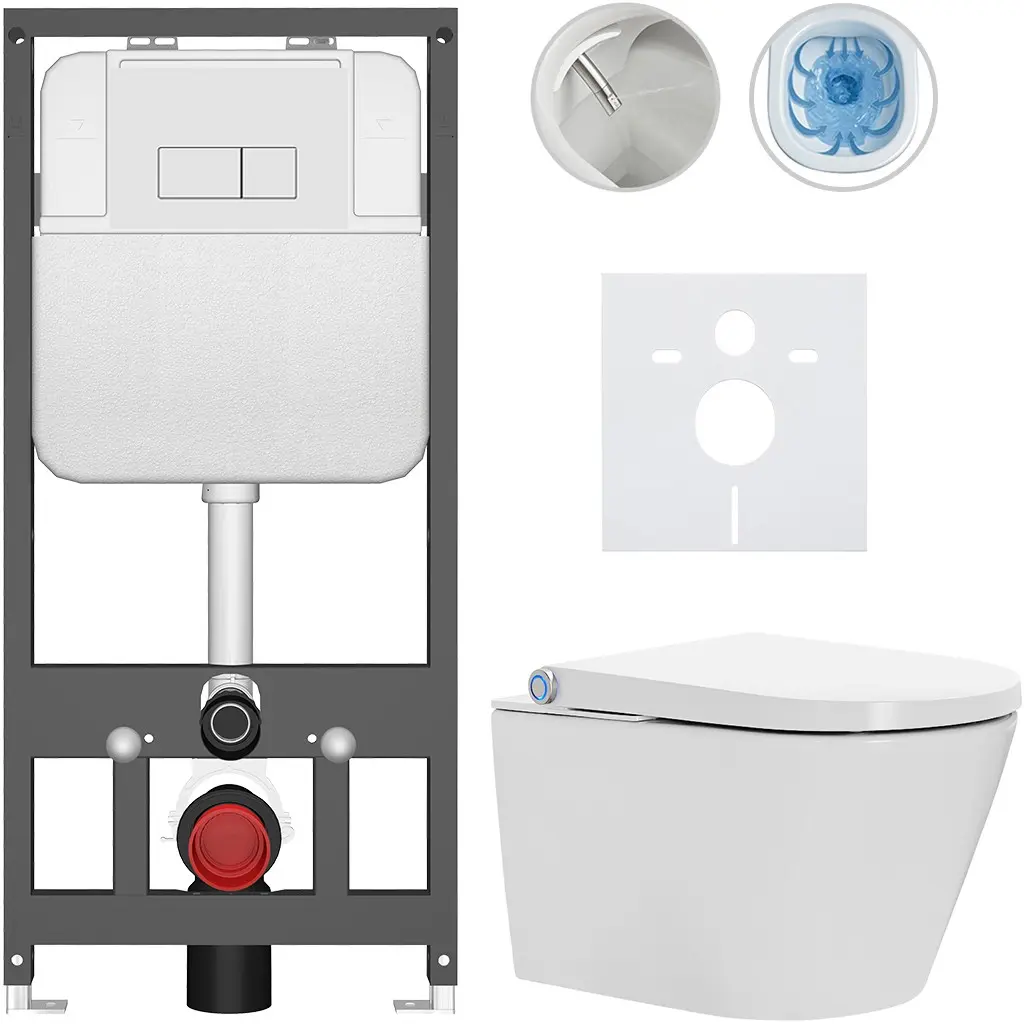 CERANO Závěsné WC s bidetem Basic/Cronus Standard bílá lesklá WC tlačítko Modulo/Bílá závěsné předstěnová instalace 59,3x38,4  CER-8050BD86453