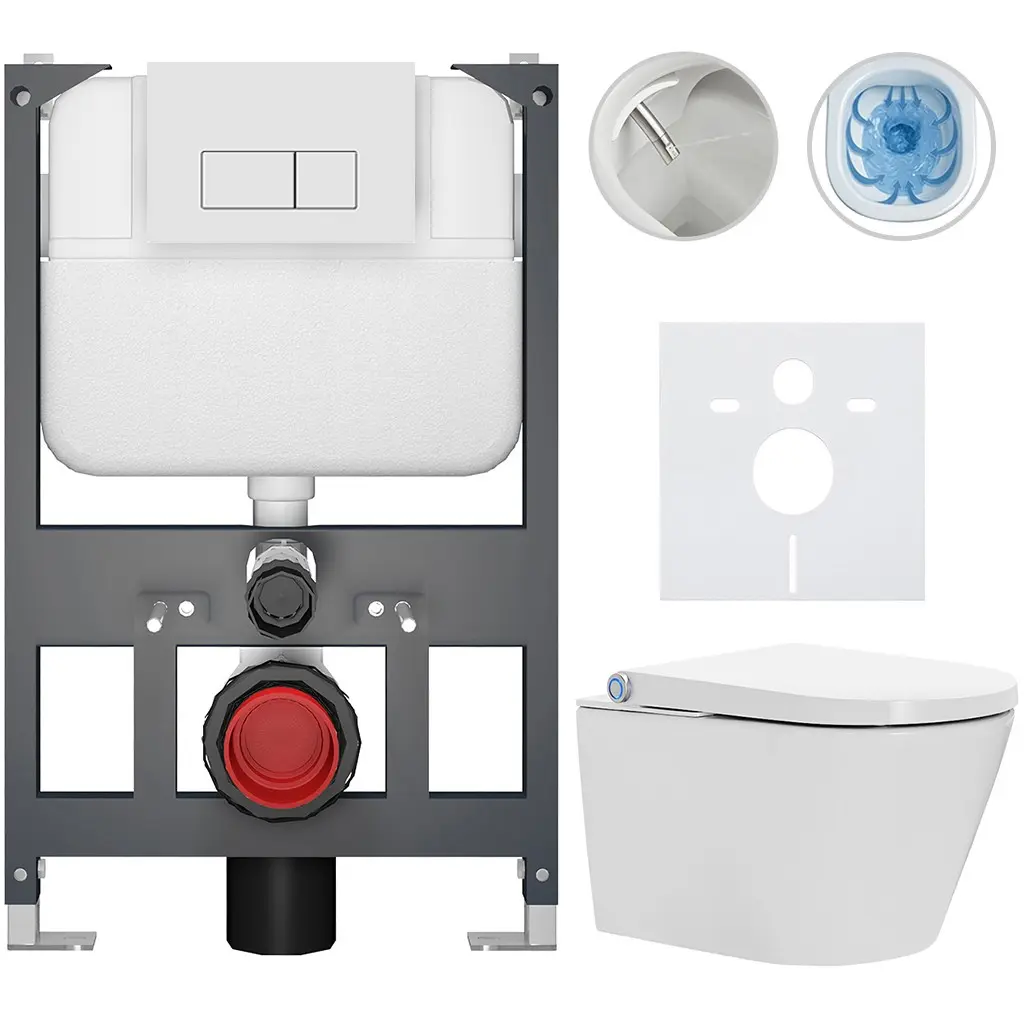 Závěsné WC s bidetem Basic/Cronus Standard - bílá lesklá - WC tlačítko Modulo/Bílá - závěsné - nízký modul - předstěnová instalace - 59,3x38,4 cm