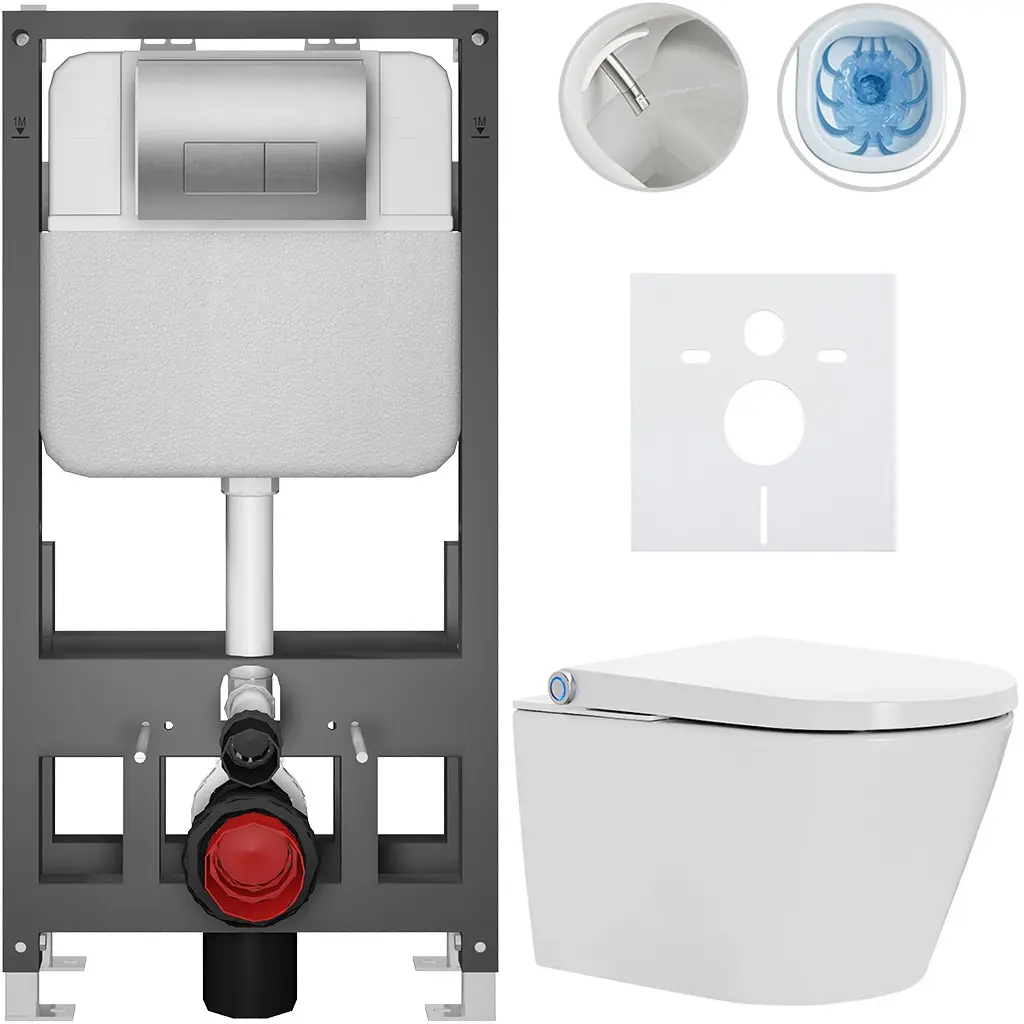 Závěsné WC s bidetem Basic/Cronus Standard - bílá lesklá - WC tlačítko Modulo/Stříbrná - volně stojící - předstěnová instalace - 59,3x38,4 cm