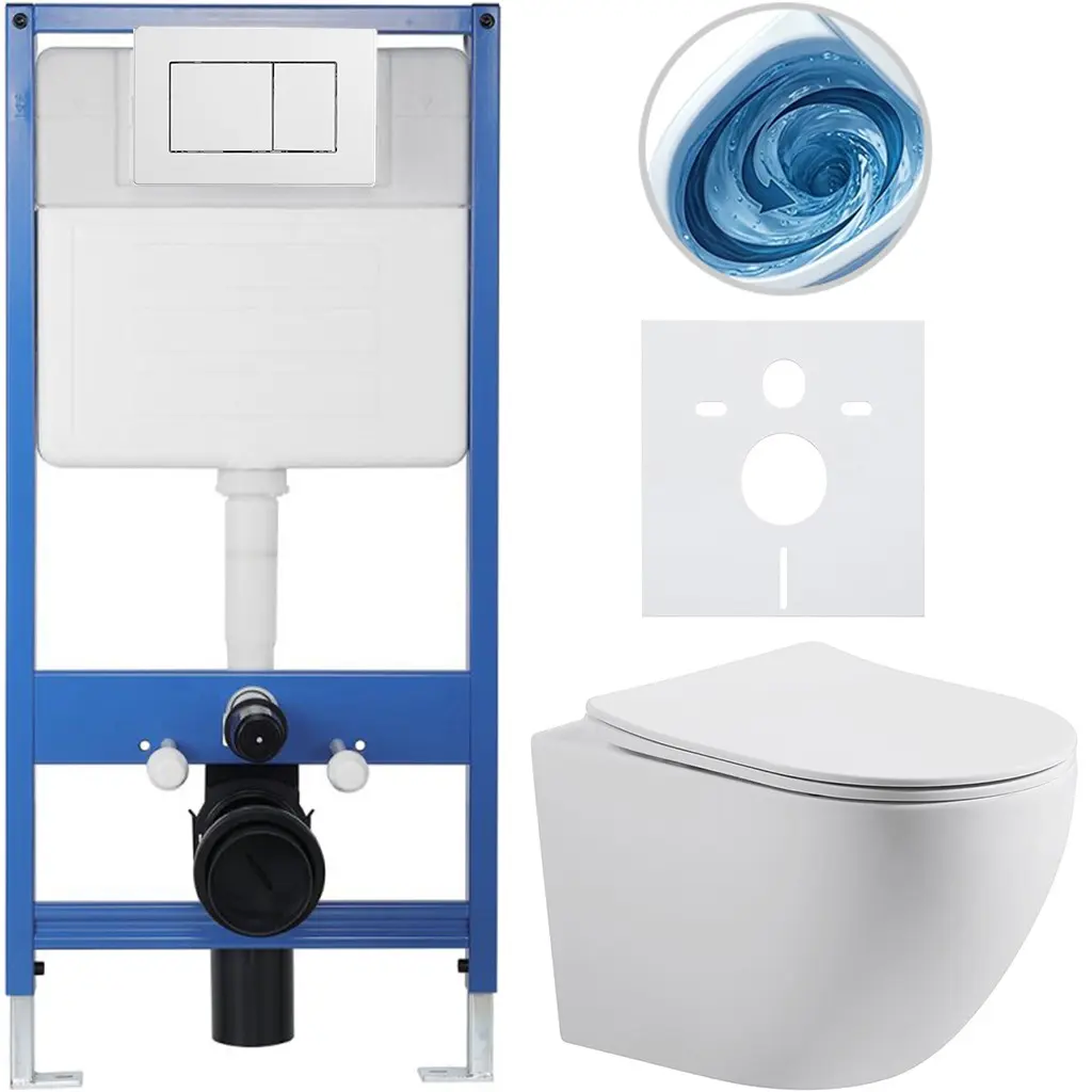 CERANO Kompletní WC set Profi/Cesso bílá matná WC tlačítko Classic/Bílá předstěnová instalace 49x36  CER-8050BD91