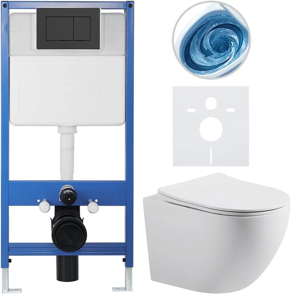 CERANO Kompletní WC set Profi/Cesso bílá matná WC tlačítko Classic/Černá matná předstěnová instalace 49x36  CER-8050BD93
