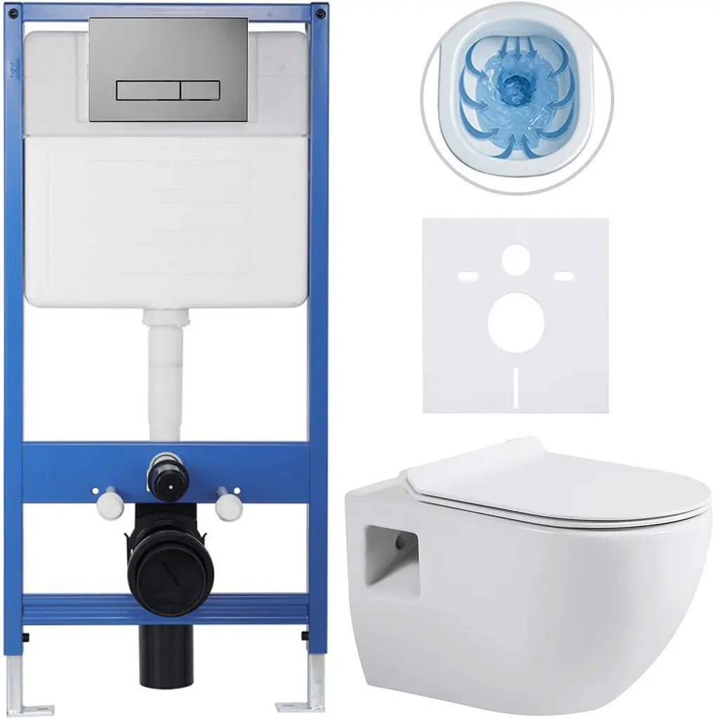 CERANO Kompletní WC set Profi/Dure bílá lesklá WC tlačítko Slim/Tmavě šedá předstěnová instalace 51x35  CER-899169