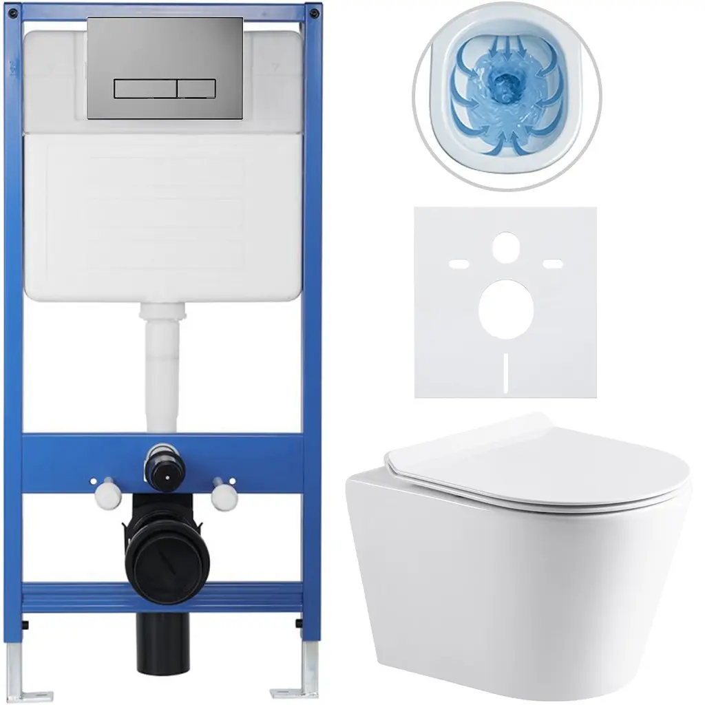 Kompletní WC set Profi/Carlito - bílá lesklá - WC tlačítko Slim/Tmavě šedá - předstěnová instalace - 48,5x36,5 cm