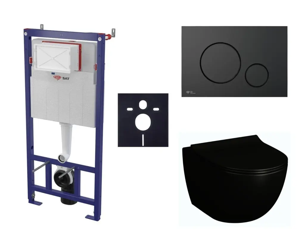 Cenově zvýhodněný závěsný WC set SAT do lehkých stěn / předstěnová montáž + WC SAT Infinitio SIKOSSINFB68K SIKOSSINFB68K