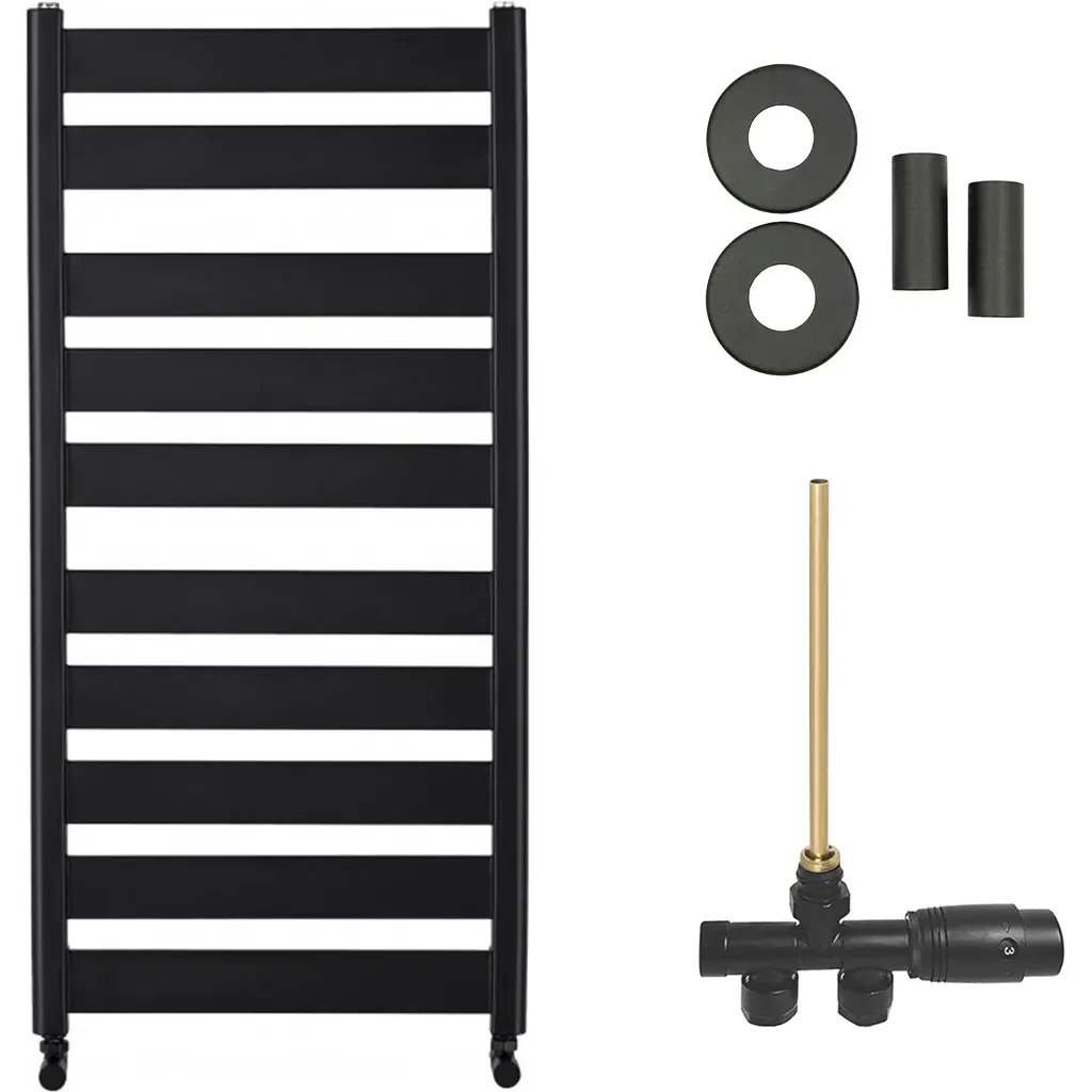 Koupelnový radiátorový set Marco - ústřední vytápění - boční jednobodové připojení - 816W - černá matná - 1125x550 mm