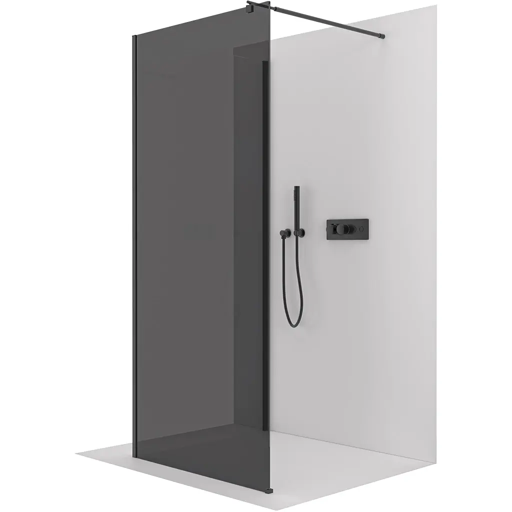 CERANO Sprchová zástěna Walk-in Onyx Corner Round L/P 8 mm kulatá vzpěra černá matná, grafitové sklo 110x130x200  CER-670157