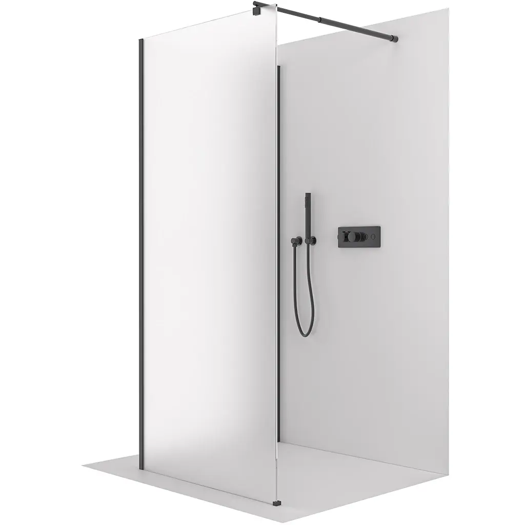 CERANO Sprchová zástěna Walk-in Onyx Corner Round L/P 8 mm kulatá vzpěra černá matná, mléčné sklo 90x100x200  CER-670271