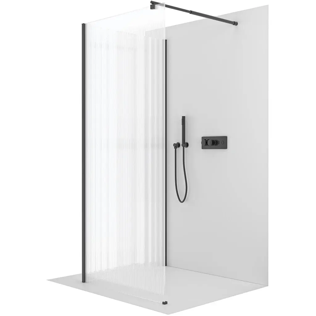 CERANO Sprchová zástěna Walk-in Onyx Corner Round L/P 8 mm kulatá vzpěra černá matná, rýhované sklo 80x90x200  CER-670367