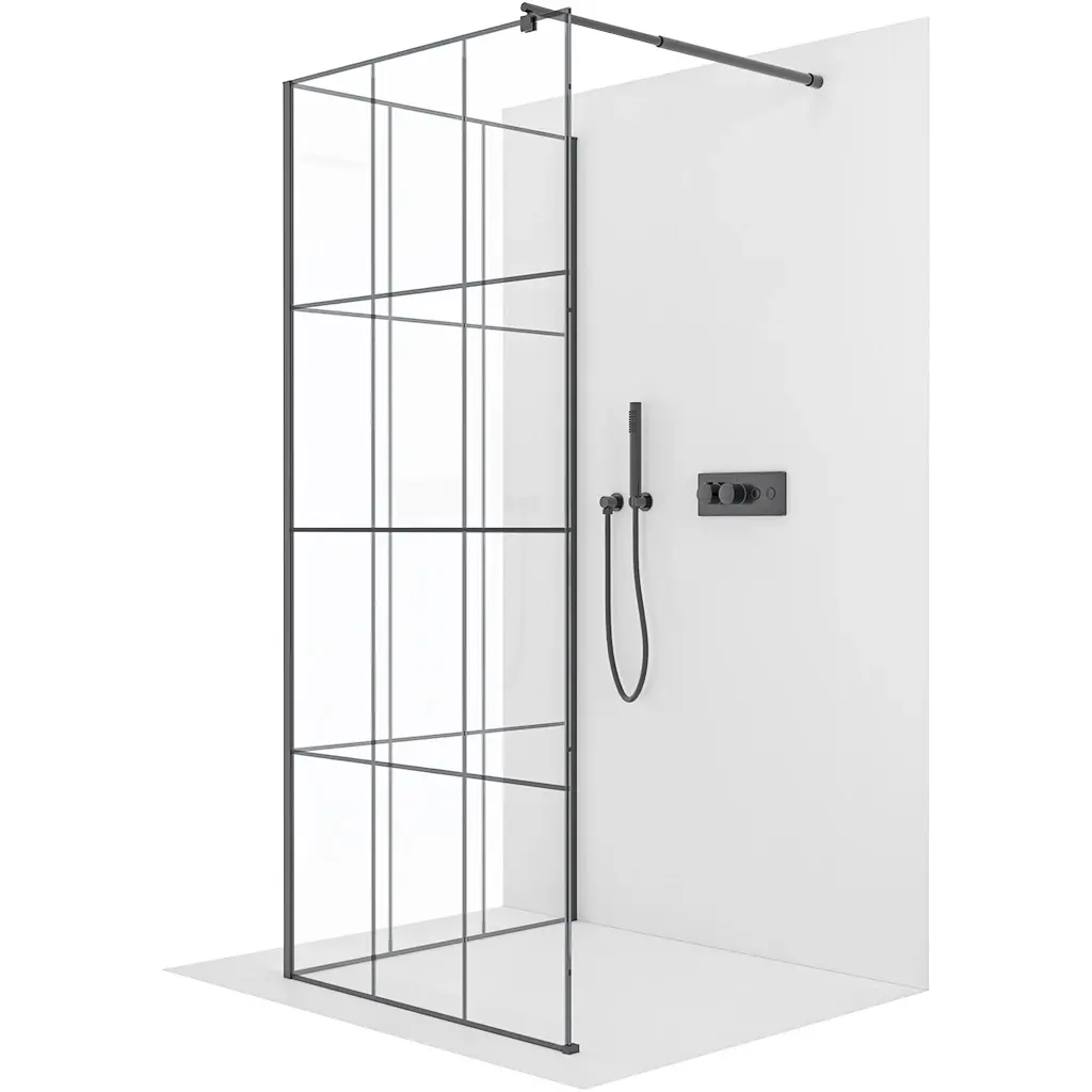 CERANO Sprchová zástěna Walk-in Onyx Corner Round L/P 8 mm kulatá vzpěra černá matná, industriální sklo 110x120x200  CER-670382