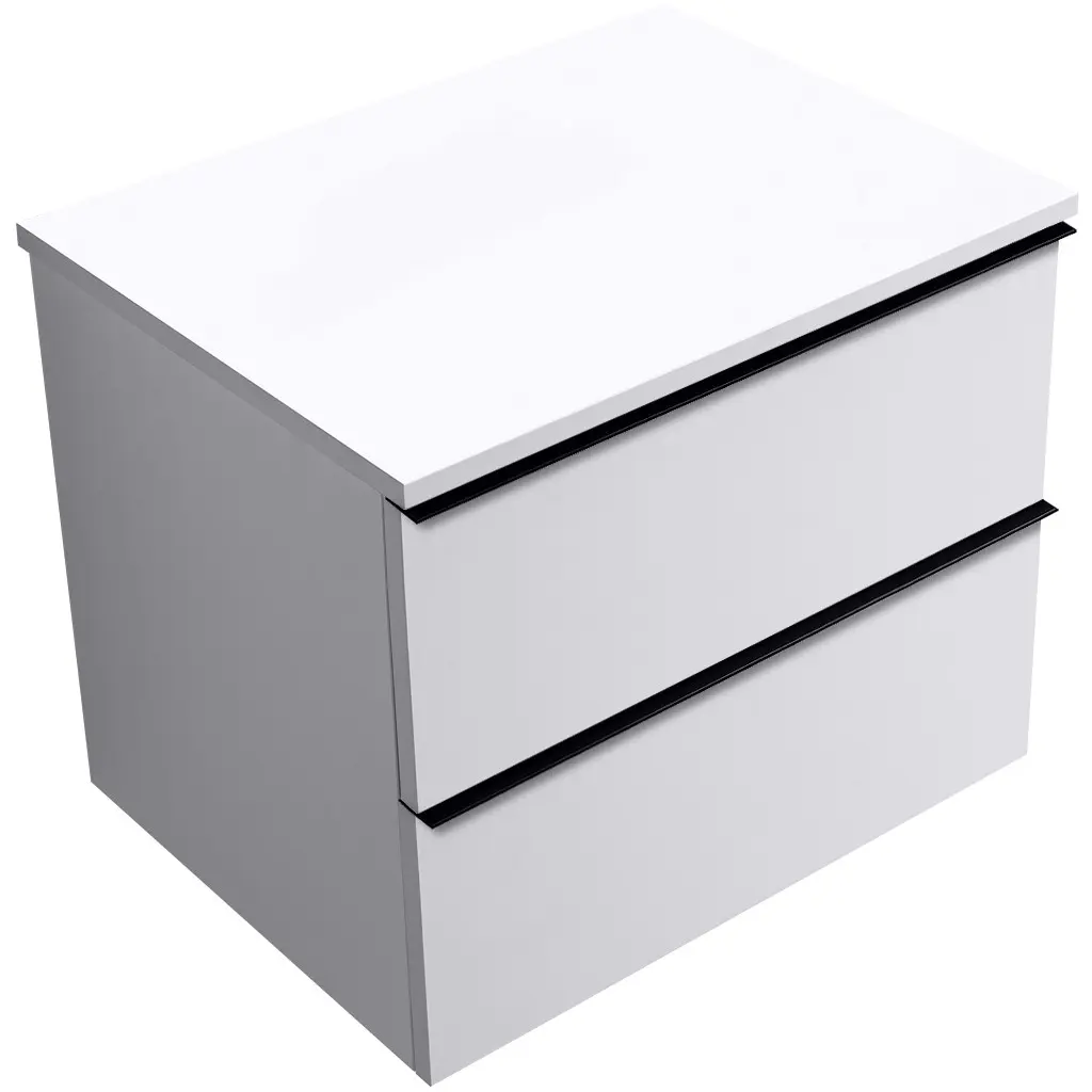 CERANO Koupelnová skříňka Velora bílá matná, úchytka černá + deska z lit. mramoru Elanys 12 mm bílá matná 70x54,2x46,5 CER-679408