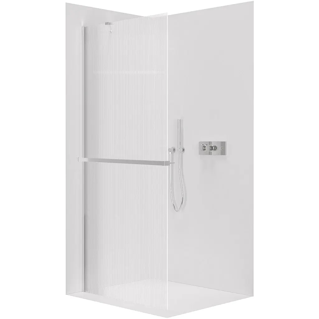 CERANO Sprchová zástěna Walk-in Onyx Y L/P 8 mm + polička/držák na ručníky chrom, rýhované sklo 90x200 CER-8050BD1319