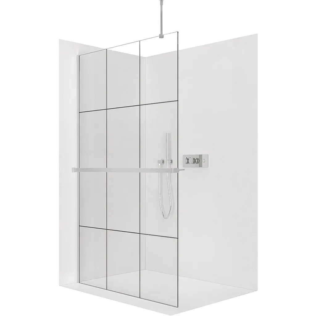 CERANO Sprchová zástěna Walk-in Onyx Top Round L/P 8 mm kulatá vzpěra + polička/držák na ručníky chrom, industriální sklo 110x200 CER-8050BD1631