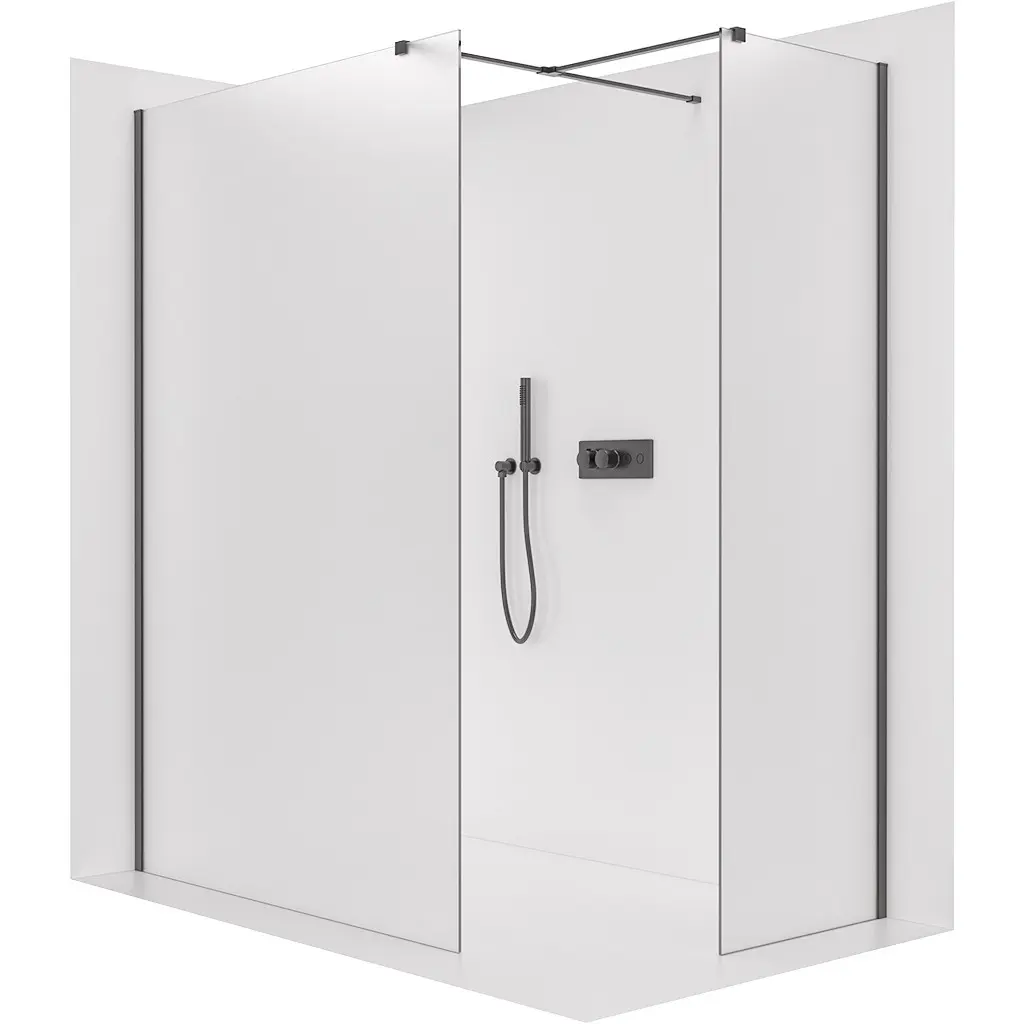 CERANO Sprchová zástěna Walk-in Onyx T L/P 8 mm hranatá vzpěra černá matná, mléčné sklo 110x90x200  CER-8050BD2980