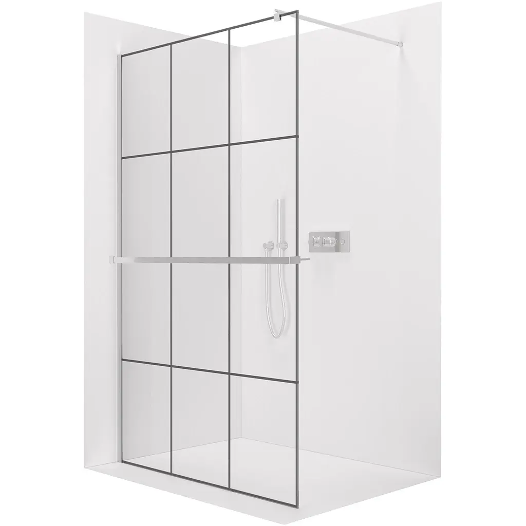 CERANO Sprchová zástěna Walk-in Onyx Round L/P 8 mm + polička/držák na ručníky kulatá vzpěra  chrom, industriální sklo 110x200  CER-8050BD366