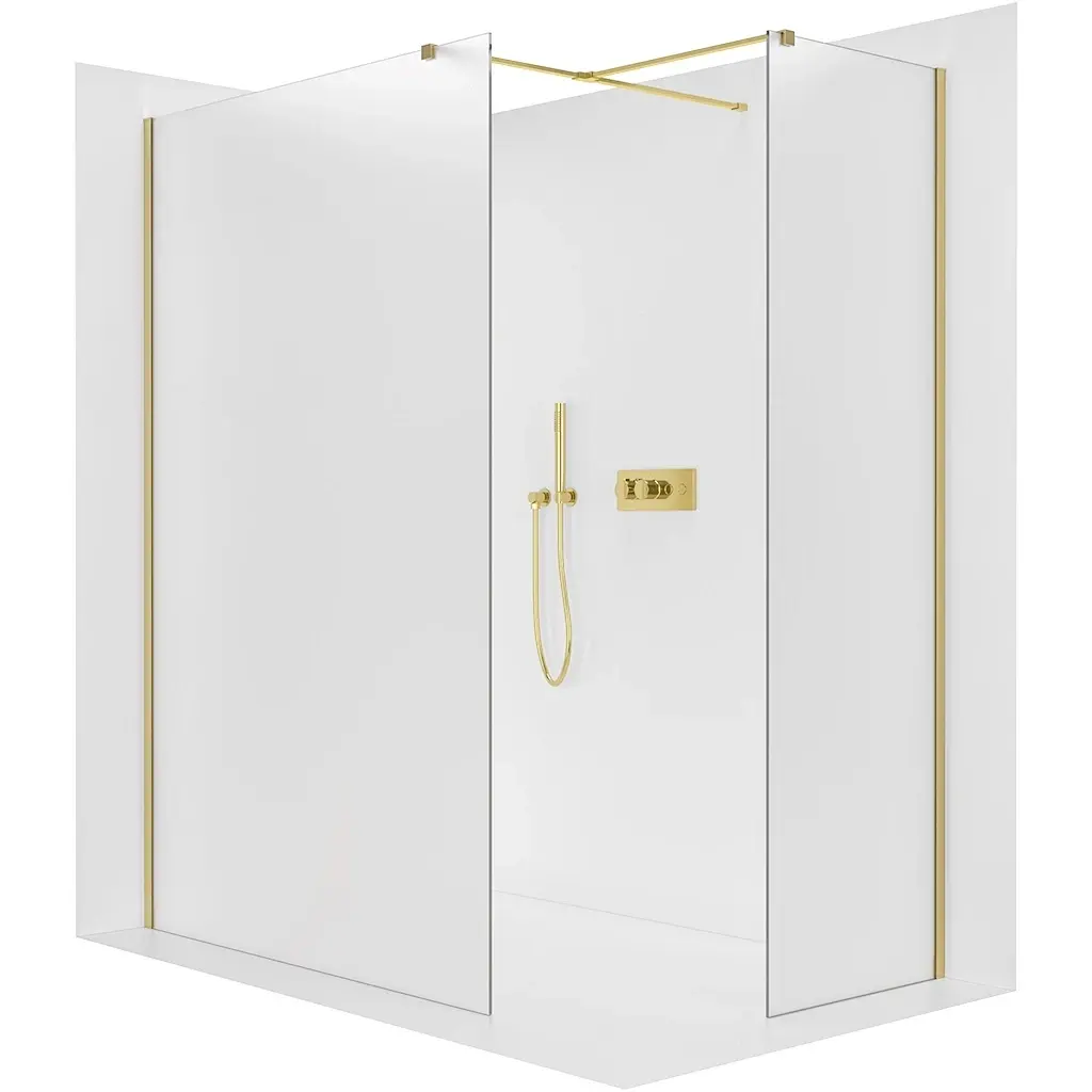 CERANO Sprchová zástěna Walk-in Onyx T L/P 8 mm hranatá vzpěra zlatá, mléčné sklo 90x90x200 CER-8050BD3687