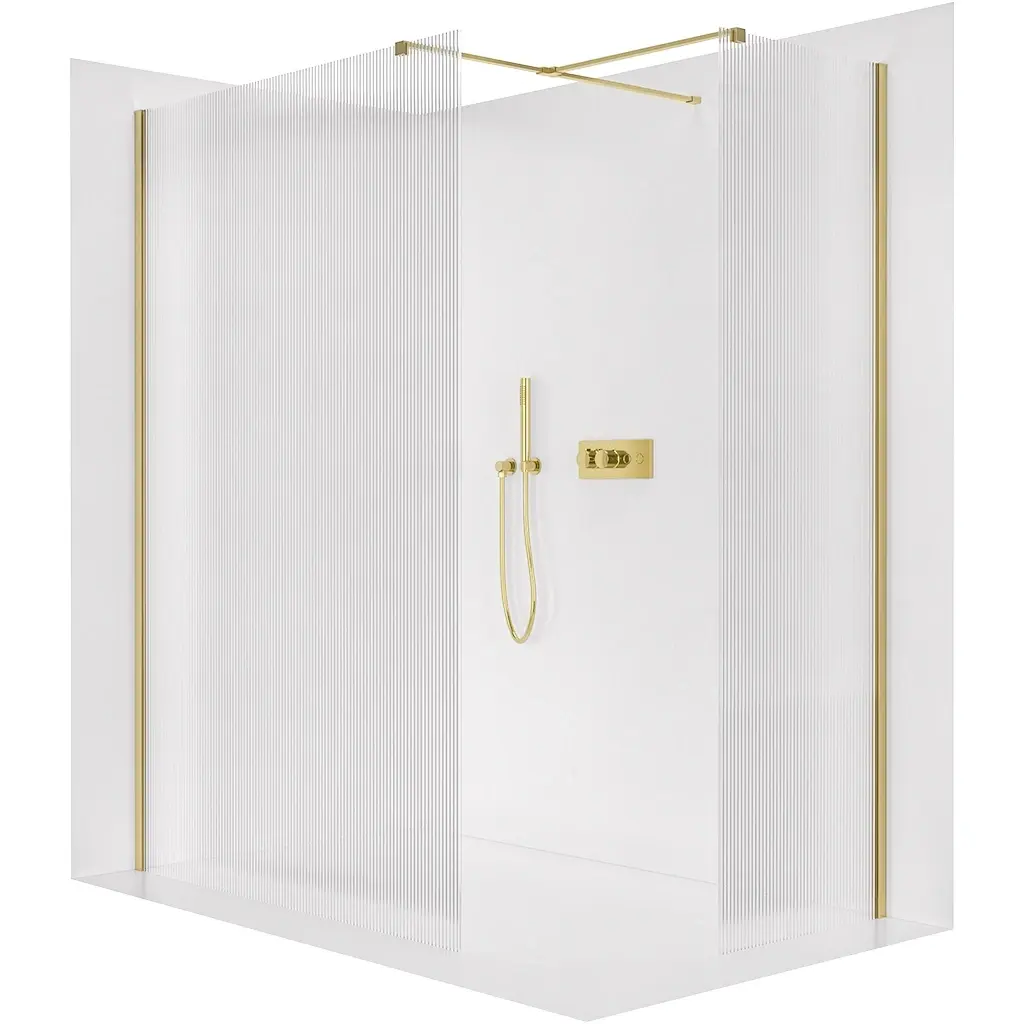 Sprchová zástěna Walk-in Onyx T L/P - 8 mm - hranatá vzpěra - zlatá, rýhované sklo - 90x80x200 cm