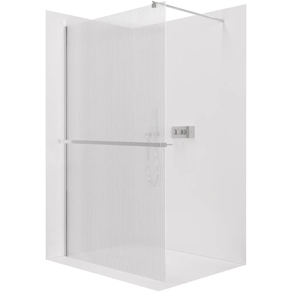 Sprchová zástěna Walk-in Onyx Round L/P - 8 mm + polička/držák na ručníky - kulatá vzpěra - chrom, rýhované sklo - 90x200 cm