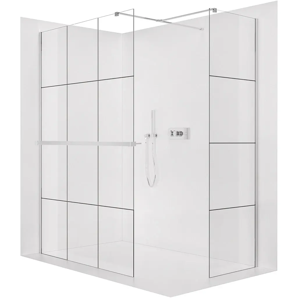 CERANO Sprchová zástěna Walk-in Onyx T L/P 8 mm hranatá vzpěra + polička/držák na ručníky chrom, industriální sklo 160x120x200 CER-8050BD4480
